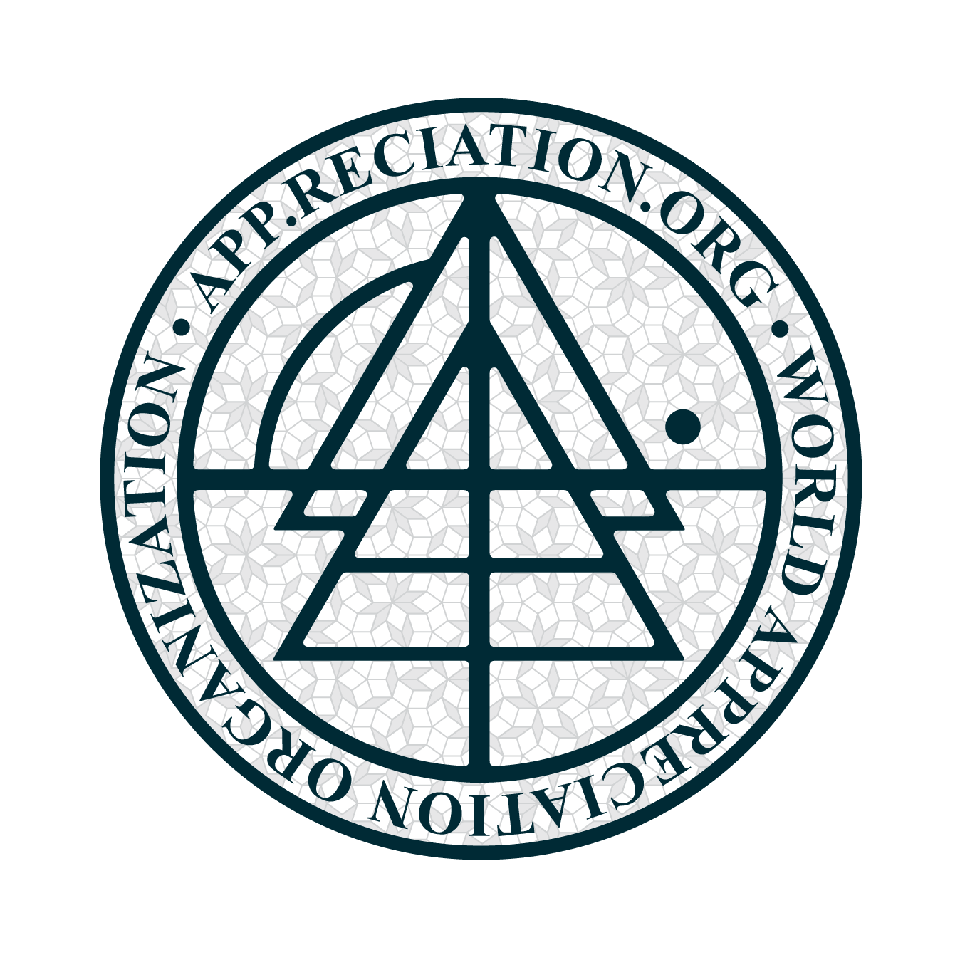 The official world appreciation organization logo with a penrose tiling background. 